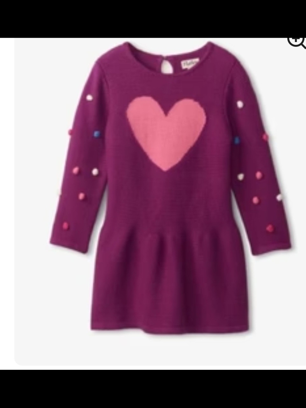 Hatley Purple Knit Dress with Pink Heart and Pom-Poms